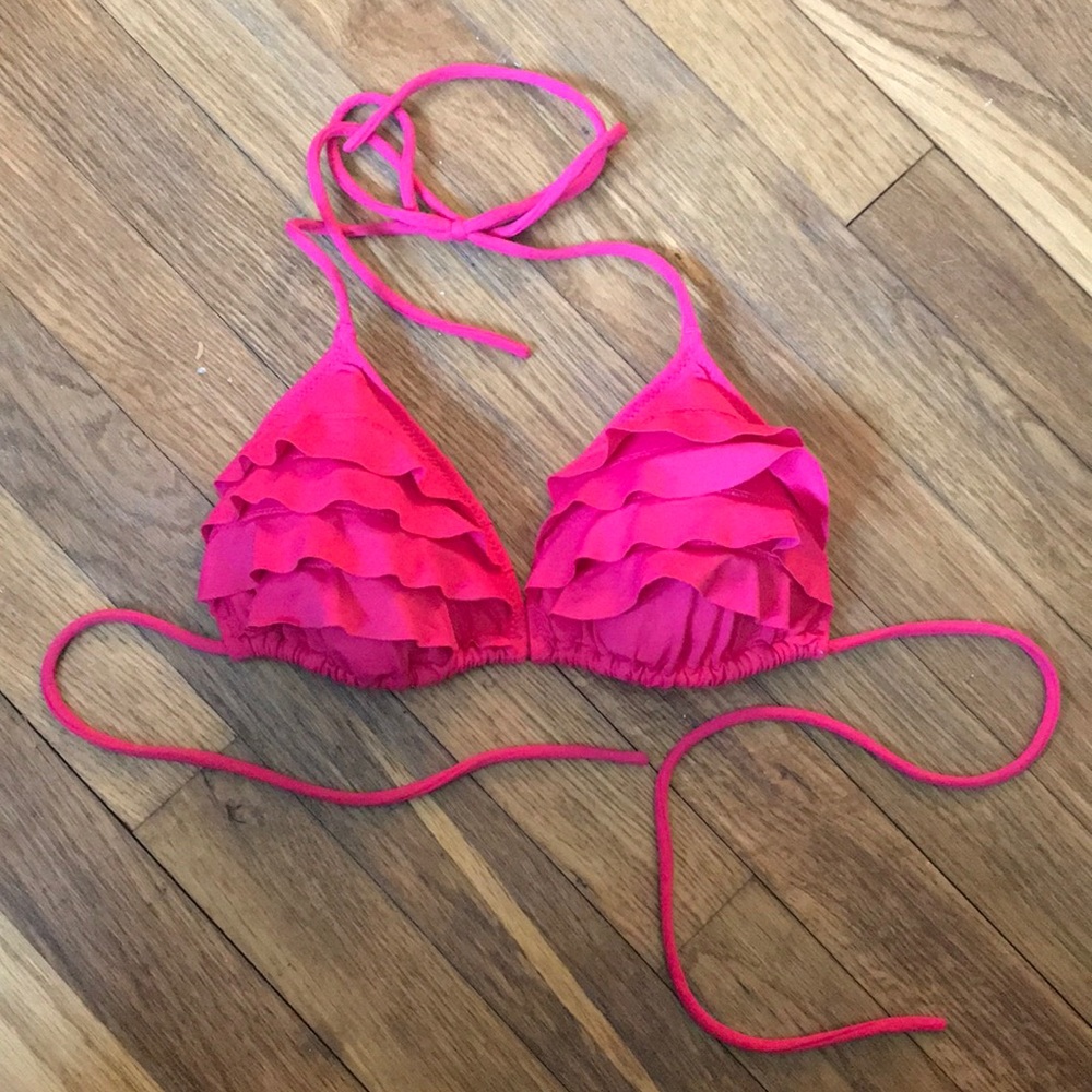 Hollister pink ruffled string bikini top, small